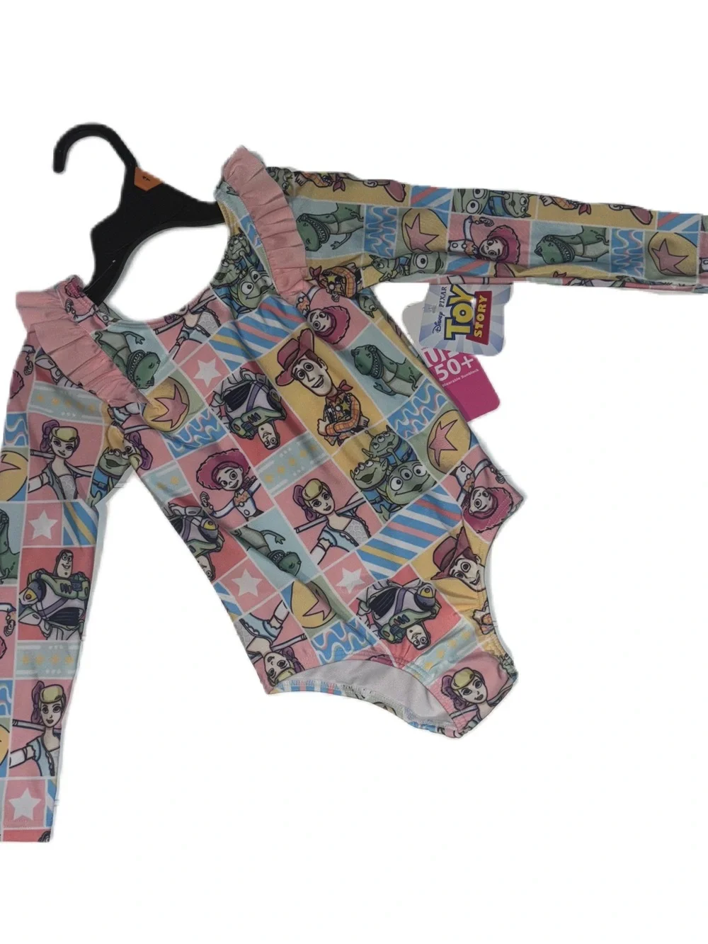 Disney Toy Story Girls One-Piece Long Sleeve Swimsuit in Pastel Multicolor